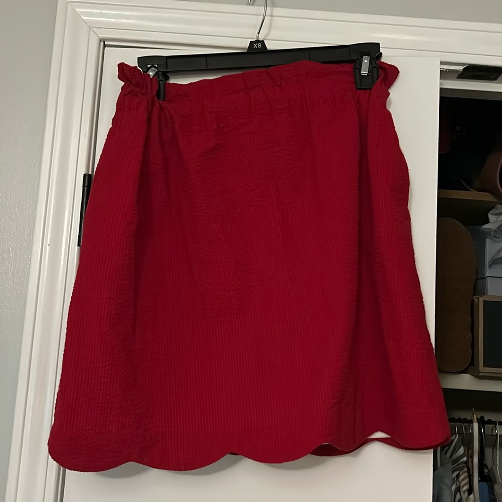Lauren James scalloped searsucker red skirt